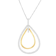 Bids.com 14K Two-Tone Gold Round Cut Diamond Double Burst Pendant Necklace (1.00 cttw, H-I Color, SI2-I1 Clarity) Necklaces White Smoke YellowWhite.Gold / 18