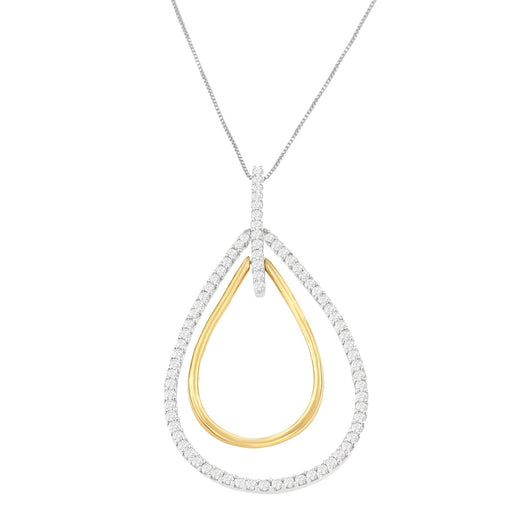 Bids.com 14K Two-Tone Gold Round Cut Diamond Double Burst Pendant Necklace (1.00 cttw, H-I Color, SI2-I1 Clarity) Necklaces White Smoke YellowWhite.Gold / 18