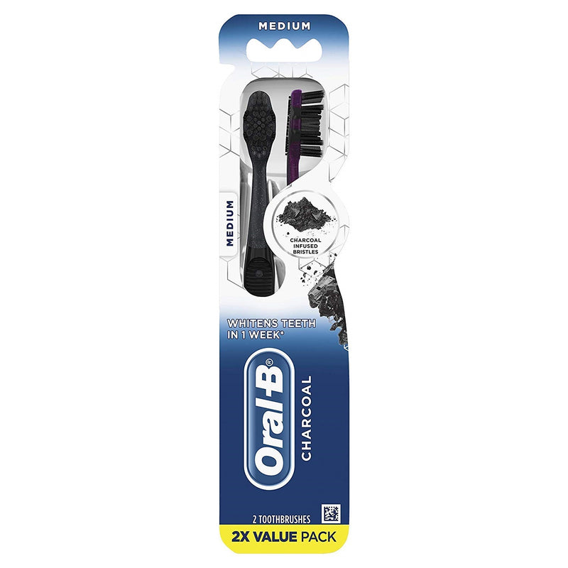 Oral-B Oral-B Advanced Whitening Charcoal Medium Toothbrushes Value Pack 2 Each Toothbrushes White Smoke