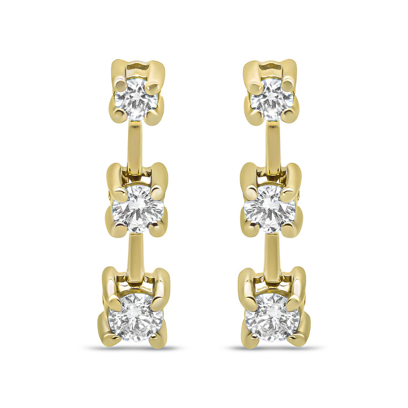 Bids.com 14K Yellow Gold 1/2 Cttw Round Diamond 3 Stone Graduated Linear Drop Past, Present and Future Stud Earrings (H-I Color, SI1-SI2 Clarity) Earrings White Smoke Yellow.Gold / 0.5