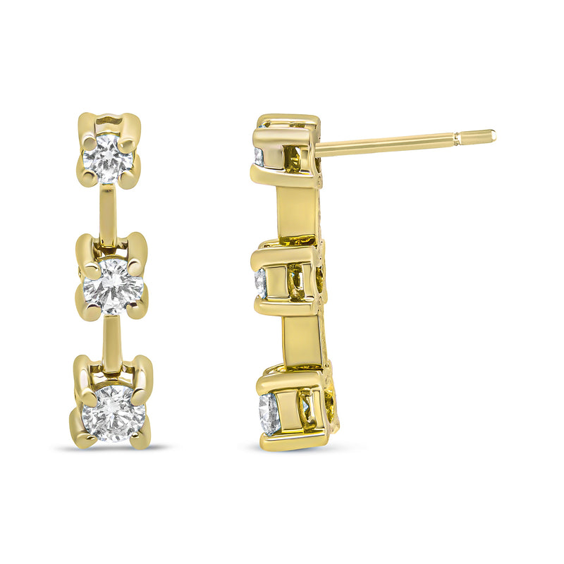 Bids.com 14K Yellow Gold 1/2 Cttw Round Diamond 3 Stone Graduated Linear Drop Past, Present and Future Stud Earrings (H-I Color, SI1-SI2 Clarity) Earrings White Smoke Yellow.Gold / 0.5