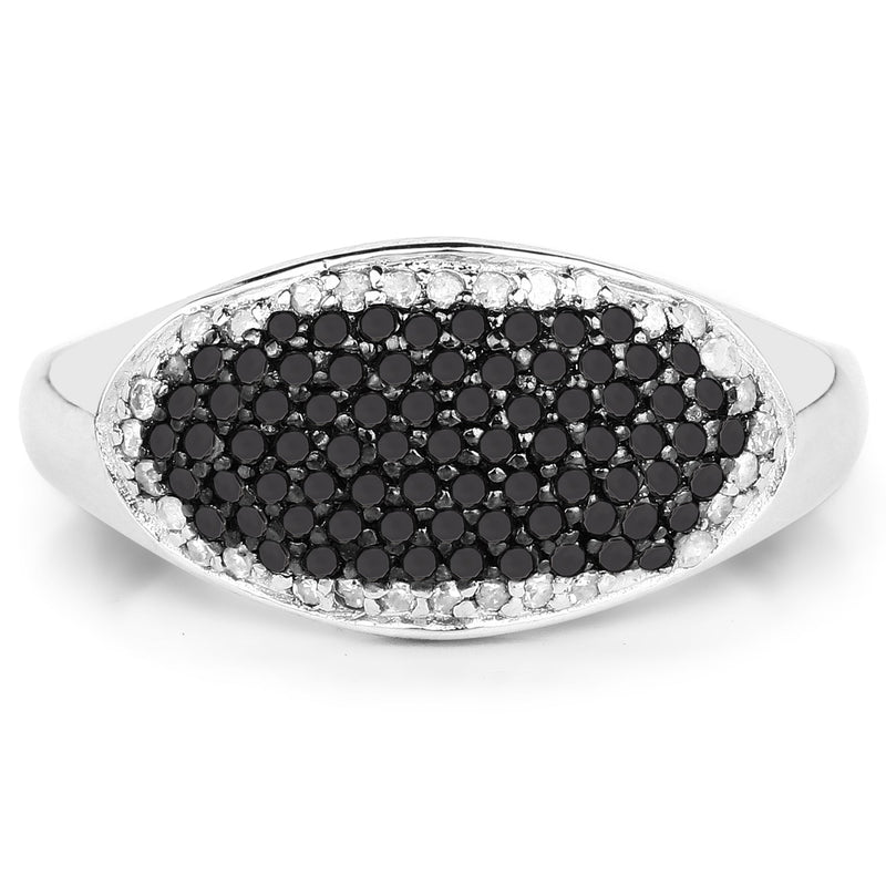 Bids.com 0.46 Carat Genuine Black Diamond and White Diamond .925 Sterling Silver Ring Rings White Smoke size 6.00,size 7.00,size 8.00,size 9.00