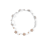 Bids.com 10K White Gold 4.0 Cttw Champagne and White Diamond Floral Cluster and Station Link Bracelet (H-I Color, SI2-I1 Clarity) - 7" Inches Bracelets White Smoke White.Gold / 7