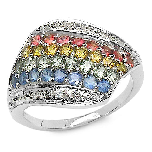 Bids.com 1.97 Carat Genuine Multi Stone .925 Sterling Silver Ring Rings White Smoke size 7.00,size 6.00,size 8.00,size 9.00,size 5.00