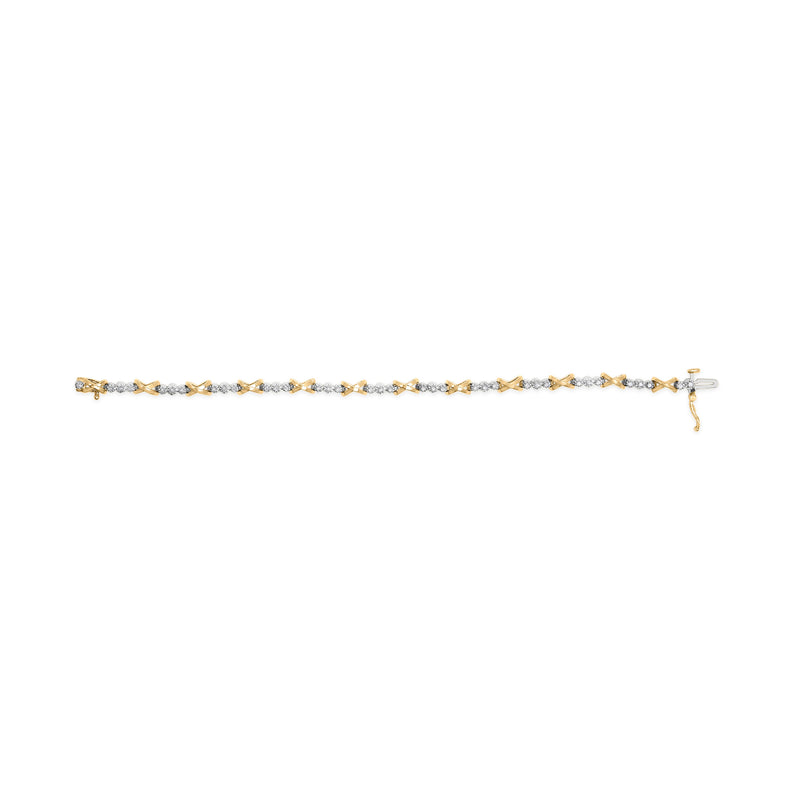 Bids.com 10K Two-Tone Gold 1/2 Cttw Diamond Alternating 3 Stone and X-Link 7" Bracelet (I-J Color, I2-I3 Clarity) Bracelets White Smoke YellowWhite.Gold / 7