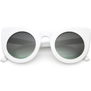 zeroUV Oversize Round Circle Pointed Cat Eye Sunglasses 9180 Sunglasses White Smoke White / Green Gradient