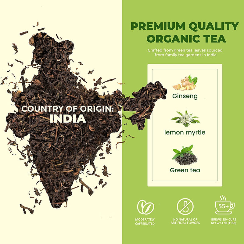 Gardenika Shop Ginseng Green Tea, Medium-Caffeine - Energy Boost - Organic & Kosher Loose Leaf Tea Beige