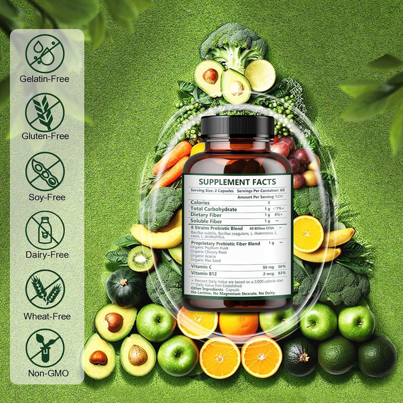 Nature Target Probiotics with Prebiotic Fiber, 60 Billion CFUs, 120 Capsules Dietary Fiber Dark Olive Green