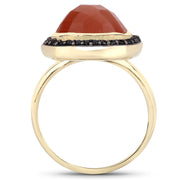 Bids.com 6.74 Carat Genuine Peach Moonstone and Black Spinel .925 Sterling Silver Ring Rings White Smoke size 7.00,size 8.00,size 6.00,size 9.00,size 5.00