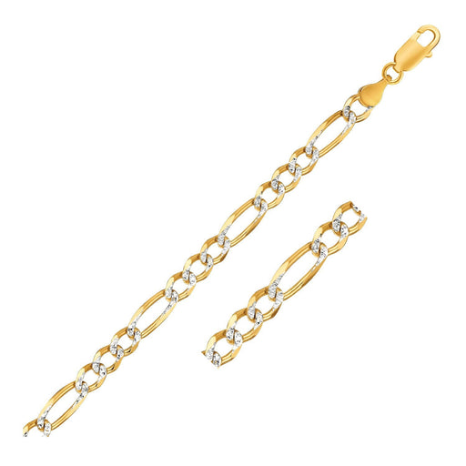 Bids.com 7.0mm 14K Yellow Gold Solid Pave Figaro Chain Necklaces White Smoke 24 / Two-Tone Gold,26 / Two-Tone Gold,30 / Two-Tone Gold