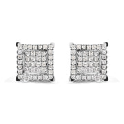 Bids.com 10K White Gold 1 1/4 Cttw Princess Diamond Composite Double Square and Halo Stud Earrings (I-J Color, I1-I2 Clarity) Earrings White Smoke White.Gold / 1.23