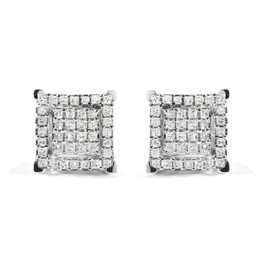 Bids.com 10K White Gold 1 1/4 Cttw Princess Diamond Composite Double Square and Halo Stud Earrings (I-J Color, I1-I2 Clarity) Earrings White Smoke White.Gold / 1.23