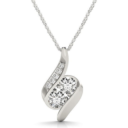 Bids.com 14k White Gold Two Stone Curved Style Diamond Pendant (3/4 cttw) Necklaces White Smoke 18 / White Gold