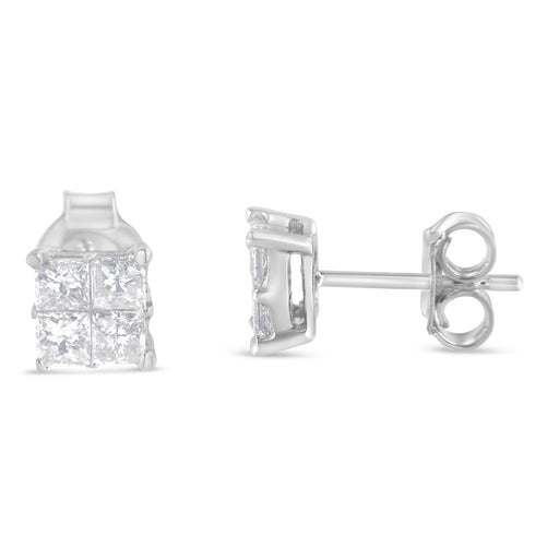 Bids.com 10K White Gold Diamond Stud Earrings (3/4 cttw, H-I Color, SI2-I1 Clarity) Earrings White Smoke White.Gold / 0.78