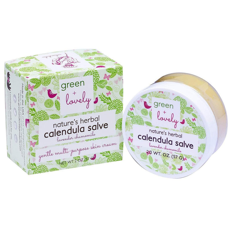 Green + Lovely Nature's Herbal Calendula Salve, Lavender Chamomile - Eczema Cream - Multi-use Skin Cream, 2 oz Nature's Herbal Calendula Salve. Healing Ointment. Light Gray Lavender Chamomile