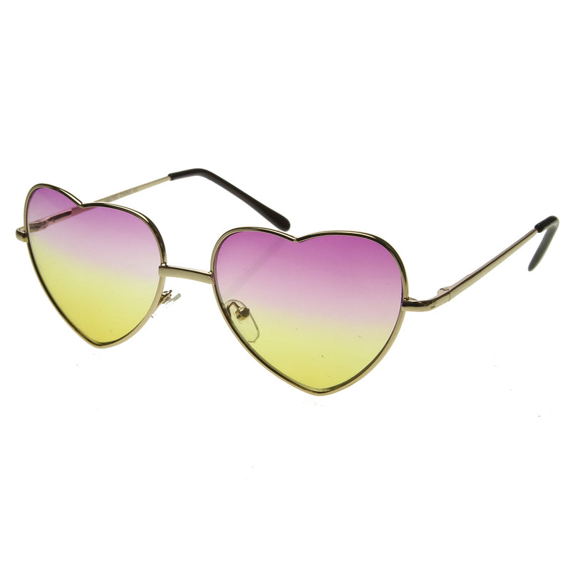 zeroUV Cute Metal Heart Shape Rainbow Color Lens Sunglasses 9205 Sunglasses White Smoke Light Gold Blue Pink,Light Gold Blue Yellow,Light Gold Pink Blue,Light Gold Pink Yellow,Light Gold Lavender Pink,Gold Amber Pink