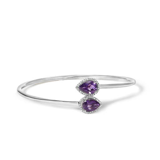 Bids.com .925 Sterling Silver 8 x 5.5mm Pear Shape Amethyst  and Diamond Accent Halo Bypass Bangle Bracelet (H-I Color, SI1-SI2 Clarity)  - Fits up to 7" Inches Bracelets White Smoke White.Sterling Silver / 7