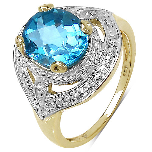 Bids.com 14K Yellow Gold Plated 3.25 Carat Genuine Swiss Blue Topaz .925 Sterling Silver Ring Rings White Smoke size 6.00,size 7.00,size 8.00,size 9.00,size 5.00,size 10.00