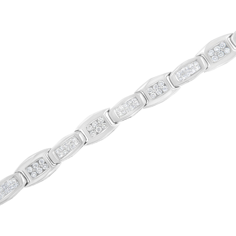 Bids.com 14K White Gold 2-1/2 Cttw Round-Brilliant & Baguette Cut Diamond 7" Alternating Flared Links Tennis Bracelet (H-I Color, SI1-SI2 Clarity) Bracelets White Smoke White.Gold / 7