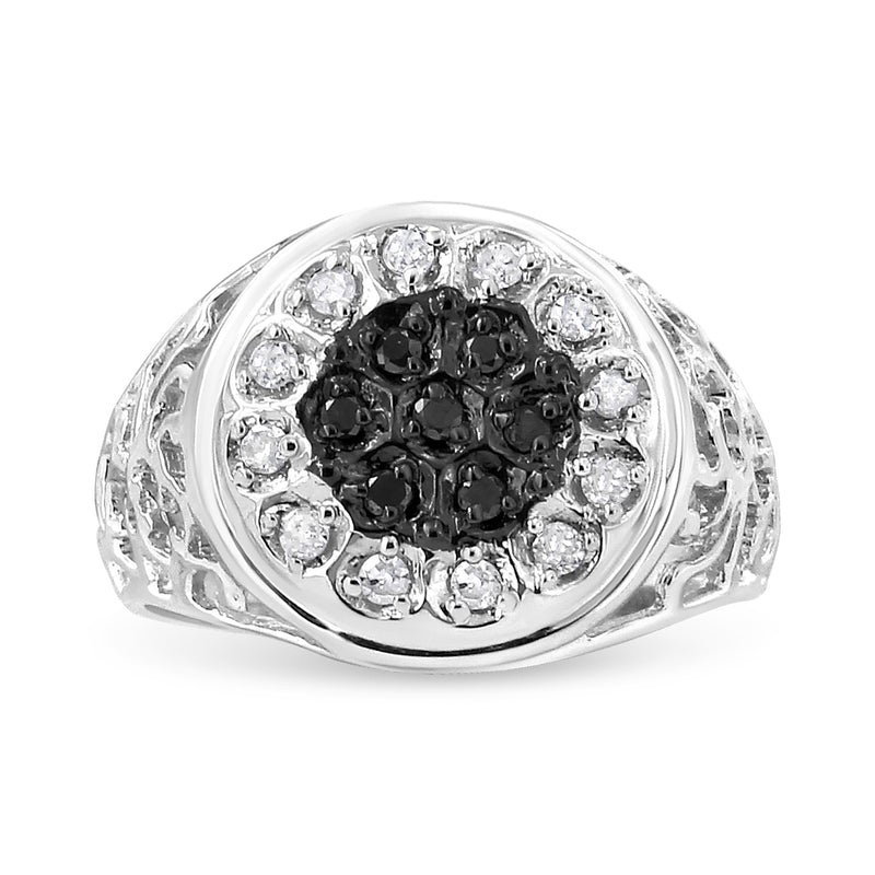 Bids.com .925 Sterling Silver 1/4 Cttw White and Black Treated Diamond Halo Cluster Ring for Men (I-J Color, I3 Clarity) - Size 10 Rings White Smoke 10 / White.Sterling Silver,11 / White.Sterling Silver,9 / White.Sterling Silver
