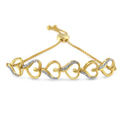 Bids.com 10K Yellow Gold over .925 Sterling Silver Diamond Accented Open Hearts 6â€-9â€ Adjustable Chain Bolo Bracelet Bracelets White Smoke Yellow.Sterling Silver / 7