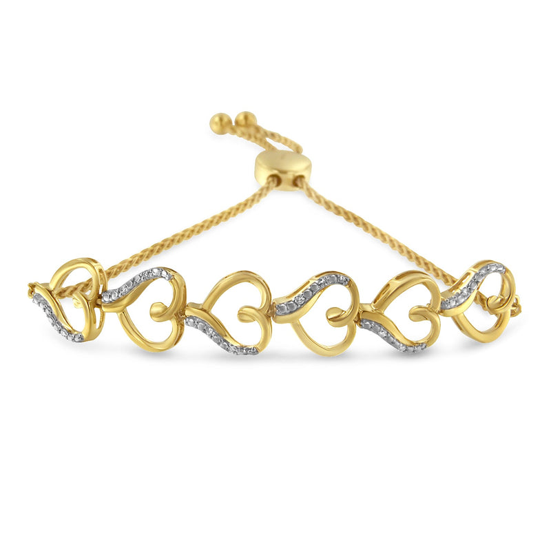 Bids.com 10K Yellow Gold over .925 Sterling Silver Diamond Accented Open Hearts 6â€-9â€ Adjustable Chain Bolo Bracelet Bracelets White Smoke Yellow.Sterling Silver / 7