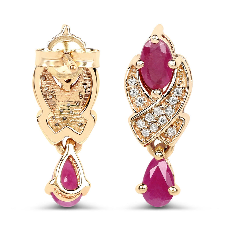 Bids.com 1.12 Carat Genuine Ruby and White Diamond 14K Yellow Gold Earrings Earrings White Smoke