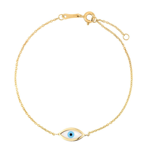 Bids.com 14k Yellow Gold MOP Evil Eye Bracelet (1.00 mm) Bracelets White Smoke 7 / Yellow Gold
