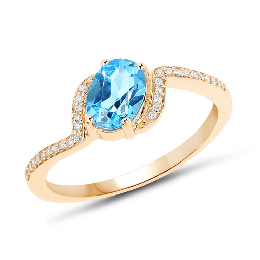 Bids.com 1.04 Carat Genuine Swiss Blue Topaz and White Diamond 14K Yellow Gold Ring Rings White Smoke size 7.00,size 6.00,size 8.00,size 5.00,size 9.00