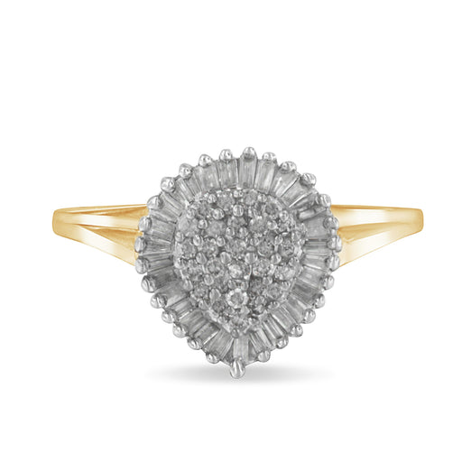 Bids.com 10K Yellow Gold 1/2 Cttw Round & Baguette Cut Diamond Pear Shaped Domed PavÃ© Cluster with Halo Cocktail Ring (J-K Color, I1-I2 Clarity) - Size 4-1/4 Rings White Smoke 9 / Yellow.Gold,8 / Yellow.Gold,7.25 / Yellow.Gold,7 / Yellow.Gold,6.5 / Yellow.Gold,6 / Yellow.Gold,4.25 / Yellow.Gold,7.5 / Yellow.Gold
