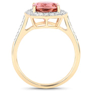 Bids.com 2.71 Carat Genuine Royal Pink Tourmaline and White Diamond 14K Yellow Gold Ring Rings White Smoke size 7.00,size 6.00,size 8.00