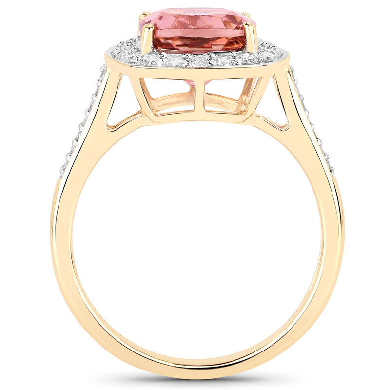 Bids.com 2.71 Carat Genuine Royal Pink Tourmaline and White Diamond 14K Yellow Gold Ring Rings White Smoke size 7.00,size 6.00,size 8.00
