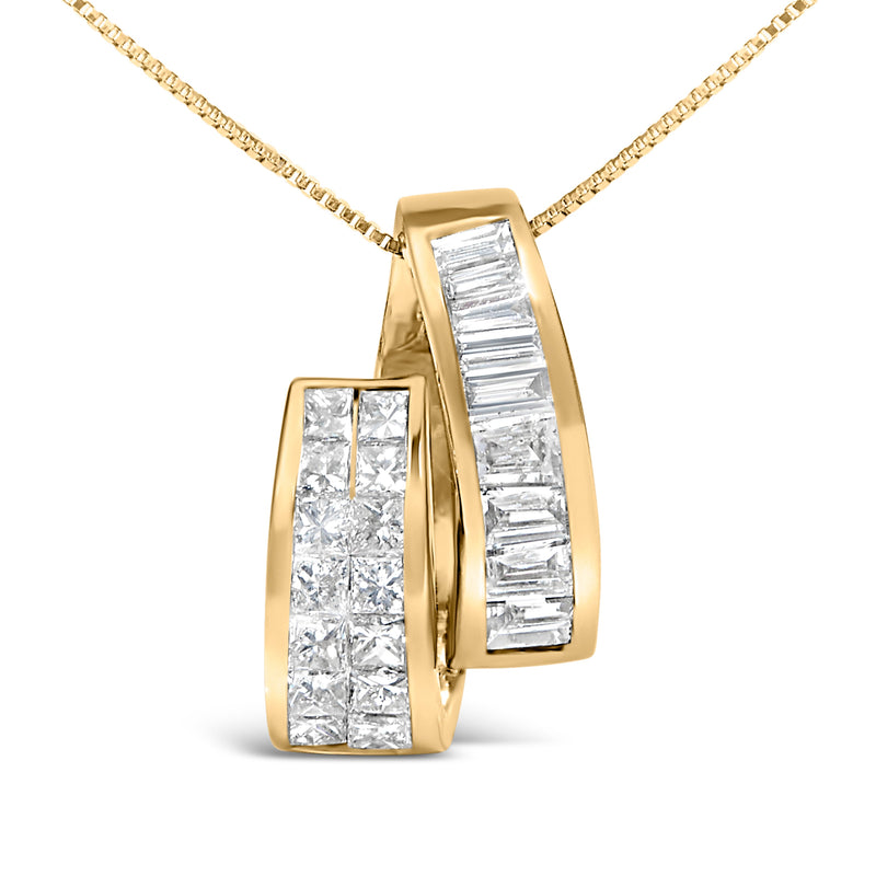 Bids.com 14K Yellow Gold 1 5/8 Cttw Princess and Baguette Diamond Duo Bar Pendant Necklace (G-H Color, VS2-SI1 Clarity) - 18" Necklaces White Smoke Yellow.Gold / 18