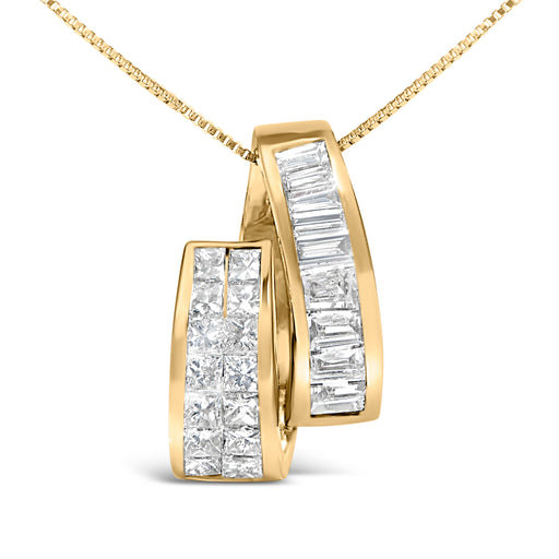 Bids.com 14K Yellow Gold 1 5/8 Cttw Princess and Baguette Diamond Duo Bar Pendant Necklace (G-H Color, VS2-SI1 Clarity) - 18" Necklaces White Smoke Yellow.Gold / 18