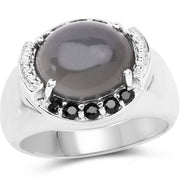 Bids.com 5.68 Carat Genuine Grey Moonstone & Black Spinel .925 Sterling Silver Ring Rings White Smoke size 7.00,size 6.00,size 8.00,size 5.00,size 9.00,size 10.00