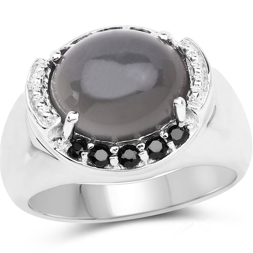 Bids.com 5.68 Carat Genuine Grey Moonstone & Black Spinel .925 Sterling Silver Ring Rings White Smoke size 7.00,size 6.00,size 8.00,size 5.00,size 9.00,size 10.00