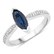 Bids.com 1.44 Carat Genuine Blue Sapphire and White Diamond 14K White Gold Ring Rings White Smoke size 6.00,size 7.00,size 8.00,size 9.00