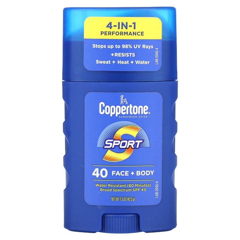 Coppertone Coppertone Sport 4-in-1 Performance Face + Body Broad Spectrum Sunscreen Stick, SPF 40, 1.5 Oz Sunscreen Steel Blue