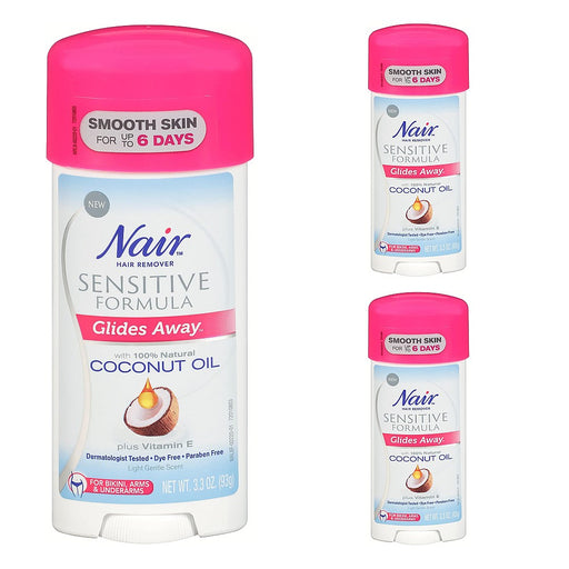 Nair Nair Hair Remover Sensitive Formula Glide Away With Coconut Oil 3.3 Oz Shaving & Grooming White Smoke