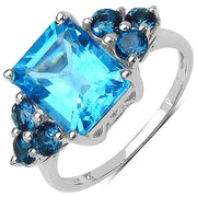 Bids.com 4.72 Carat Genuine Swiss Blue Topaz & London Blue Topaz .925 Sterling Silver Ring Rings White Smoke size 7.00,size 6.00,size 8.00,size 9.00,size 5.00