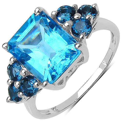 Bids.com 4.72 Carat Genuine Swiss Blue Topaz & London Blue Topaz .925 Sterling Silver Ring Rings White Smoke size 7.00,size 6.00,size 8.00,size 9.00,size 5.00
