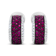 Bids.com 18K White Gold and Black Rhodium Plated 3/4 Cttw Round Diamonds and 1mm Round Red Ruby Huggie Hoop Earrings (F-G Color, VS1-VS2 Clarity) Earrings White Smoke White.Gold / 0.8