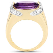 Bids.com 14K Yellow Gold Plated 4.98 Carat Genuine Amethyst and White Topaz .925 Sterling Silver Ring Rings White Smoke size 6.00,size 7.00,size 8.00,size 9.00