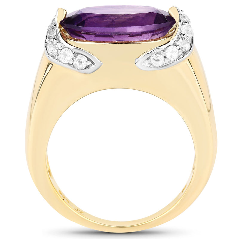 Bids.com 14K Yellow Gold Plated 4.98 Carat Genuine Amethyst and White Topaz .925 Sterling Silver Ring Rings White Smoke size 6.00,size 7.00,size 8.00,size 9.00