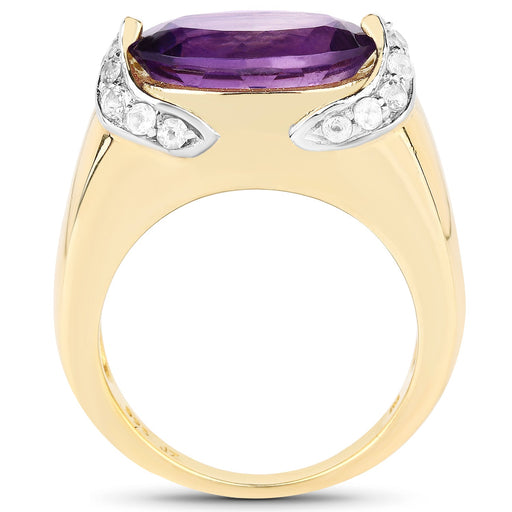 Bids.com 14K Yellow Gold Plated 4.98 Carat Genuine Amethyst and White Topaz .925 Sterling Silver Ring Rings White Smoke size 6.00,size 7.00,size 8.00,size 9.00