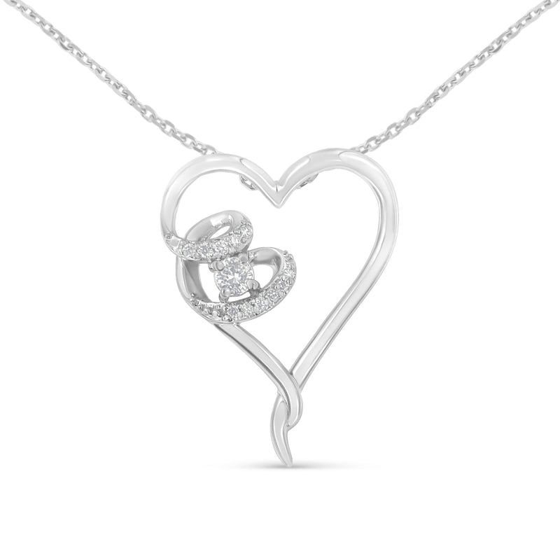 Bids.com .925 Sterling Silver 1/10 cttw Diamond Heart Pendant Necklace (H-I, I1-I2) Necklaces White Smoke White.Sterling Silver / 18