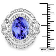Bids.com 14K White Gold 6.83 Carat Genuine Tanzanite and White Diamond Ring Rings White Smoke size 7.00