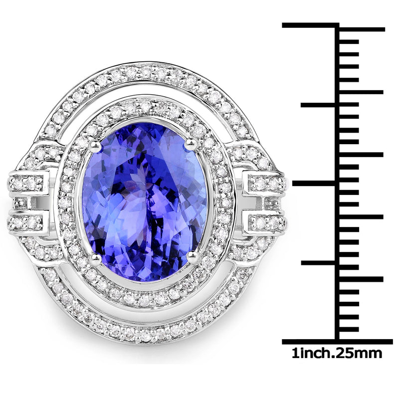 Bids.com 14K White Gold 6.83 Carat Genuine Tanzanite and White Diamond Ring Rings White Smoke size 7.00