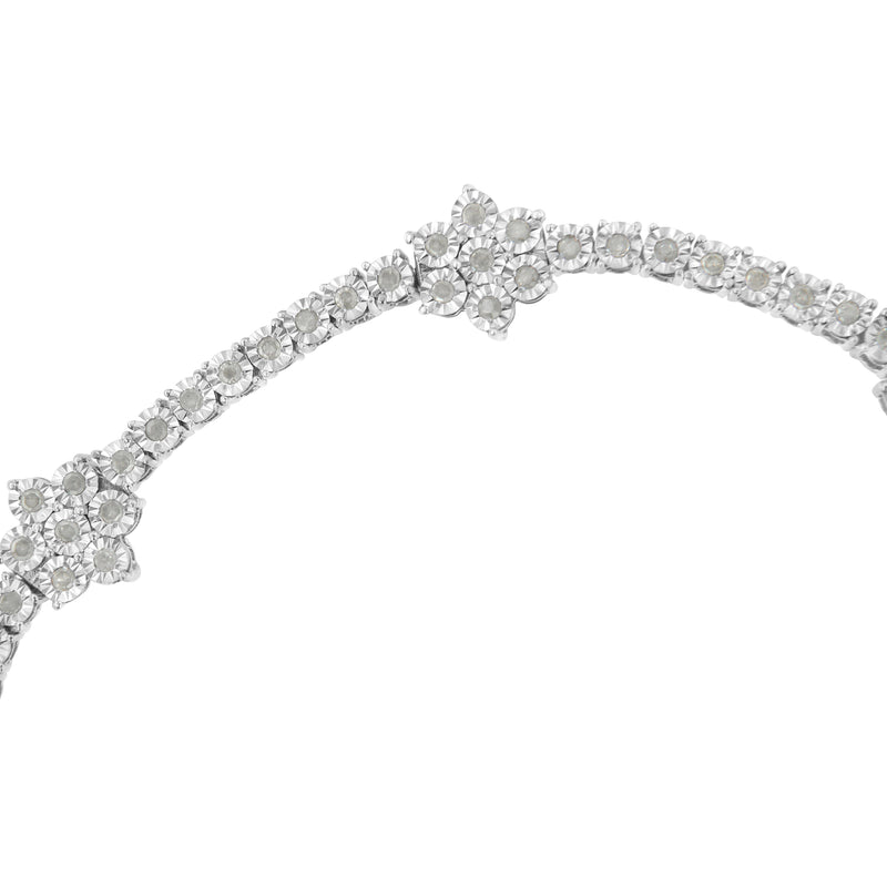 Bids.com .925 Sterling Silver 1.0 cttw Miracle-Set Diamond Floral Station Tennis Bracelet (I-J Color, I3 Clarity) - 7-1/2" Bracelets White Smoke White.Sterling Silver / 7.5