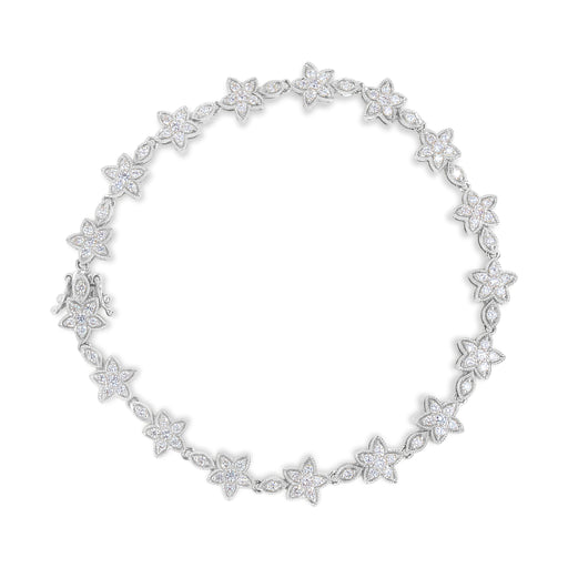 Bids.com 14K White Gold 1 1/5 Cttw Round Diamond Flower Blossom Link Bracelet (H-I Color, SI1-SI2 Clarity) - Size 7" Bracelets White Smoke Yellow.Gold / 7,White.Gold / 7